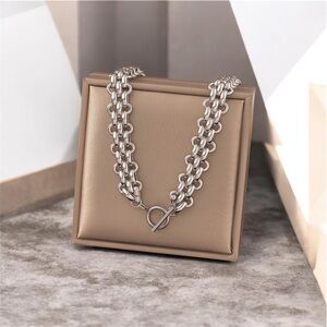 18KT Gold Plated Chunky Double-Link Necklace with Toggle Clasp NWT